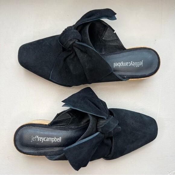 Jeffrey Campbell Black Suede Mule Slip On Shoes w/ Bow & Block Heel Women’s 8 - Picture 3 of 16